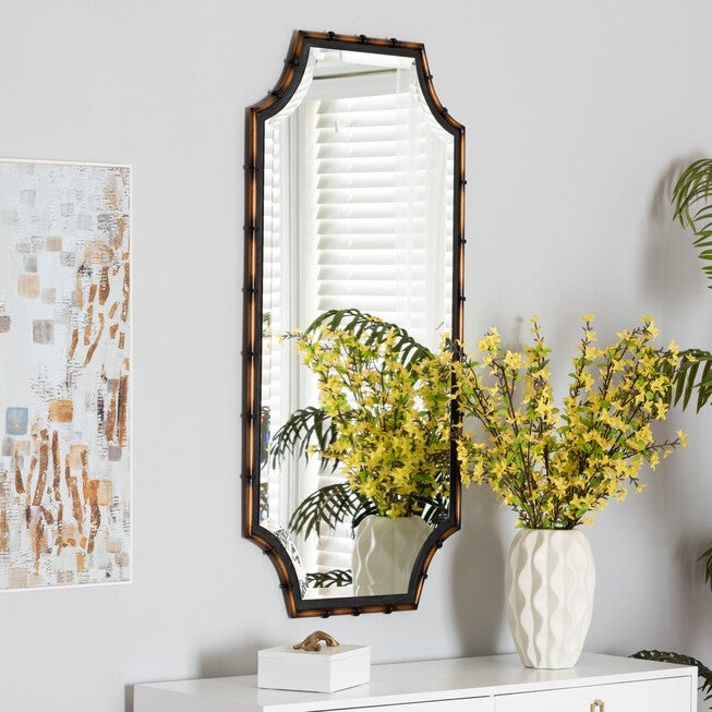 Lieven Rustic Glam And Luxe Two-Tone Light Brown And Black Finished Metal Accent Wall Mirror, , alternate image number null