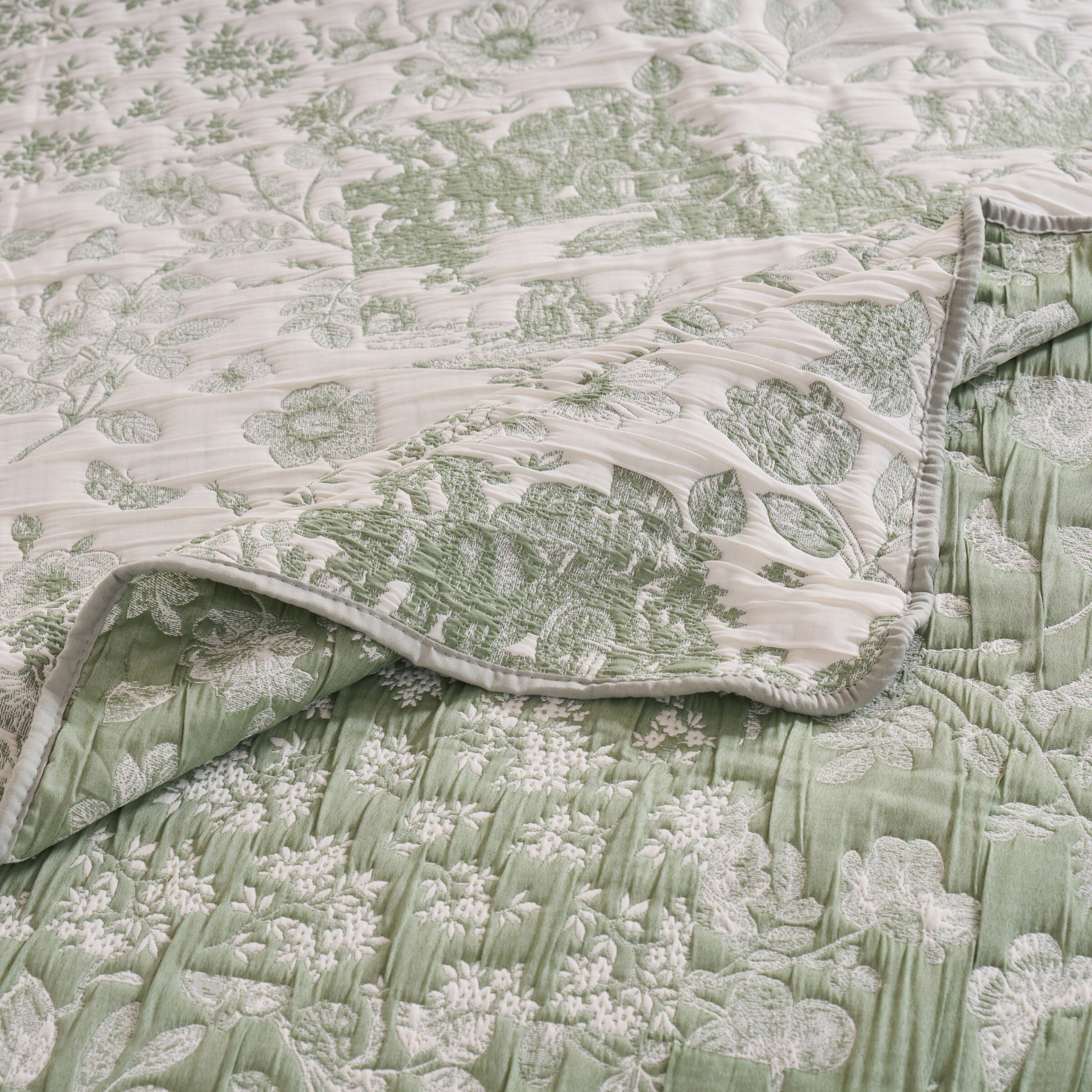 Patchwork Toile Classic Floral Throw Blanket, SAGE, alternate image number 3