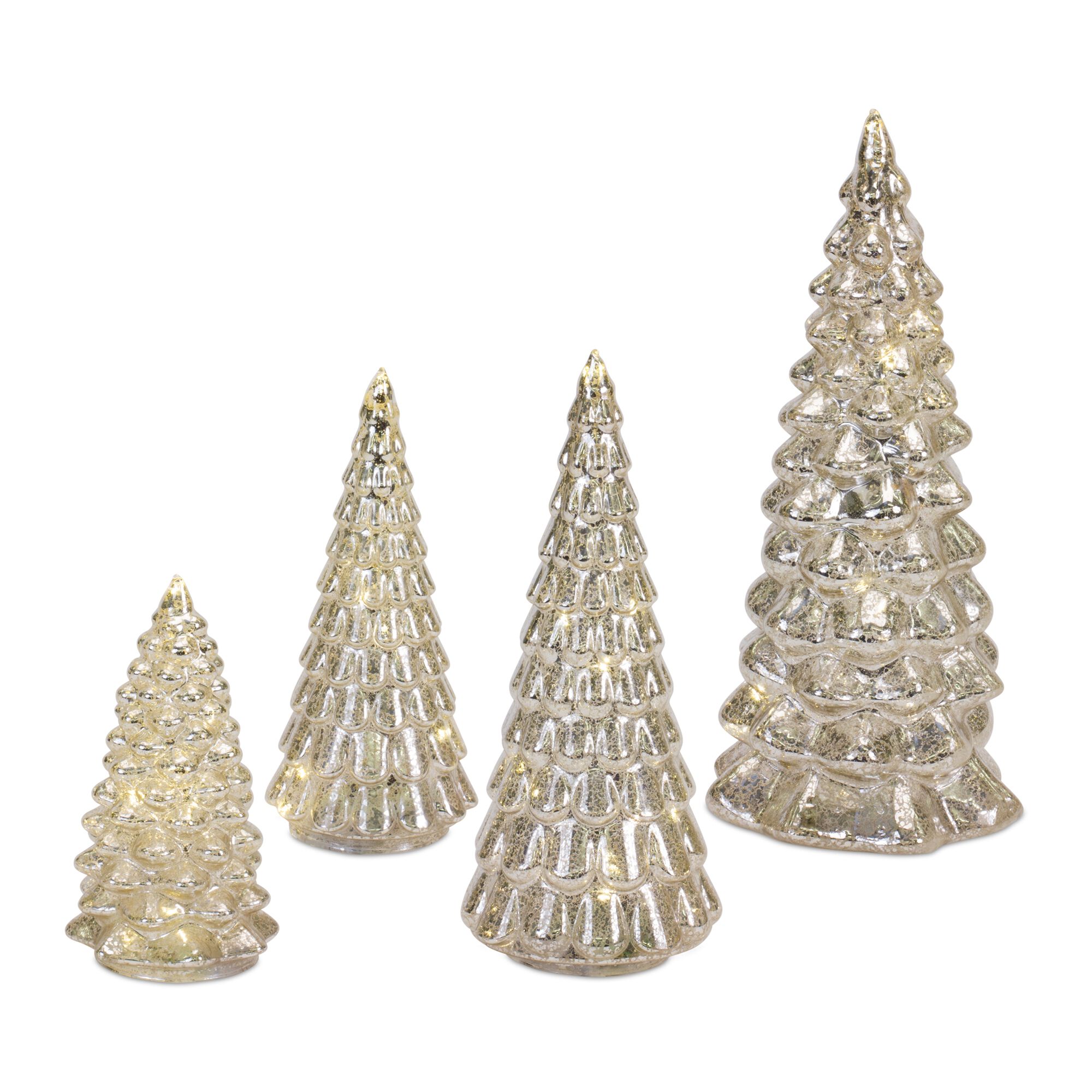 LED Lighted Mercury Glass Holiday Tree Decor (Set of 4), SILVER GOLD, alternate image number 1