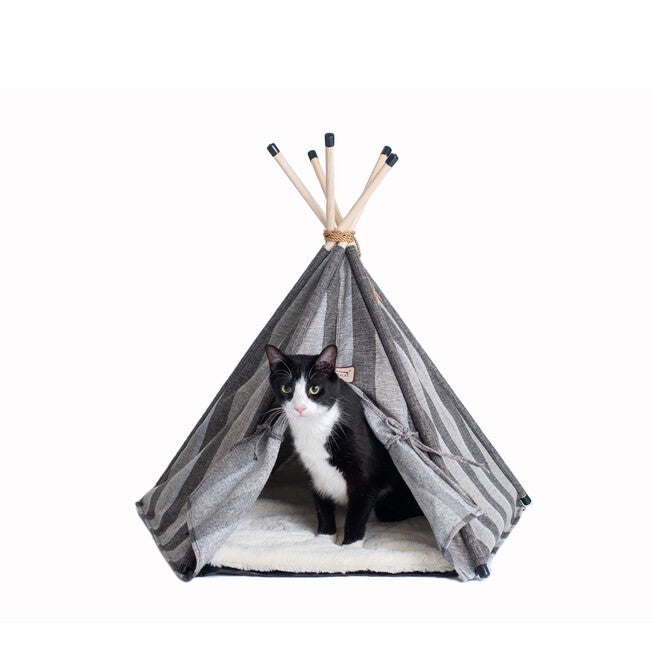 Striped Teepee Cat Dog Bed, GRAY, hi-res image number null