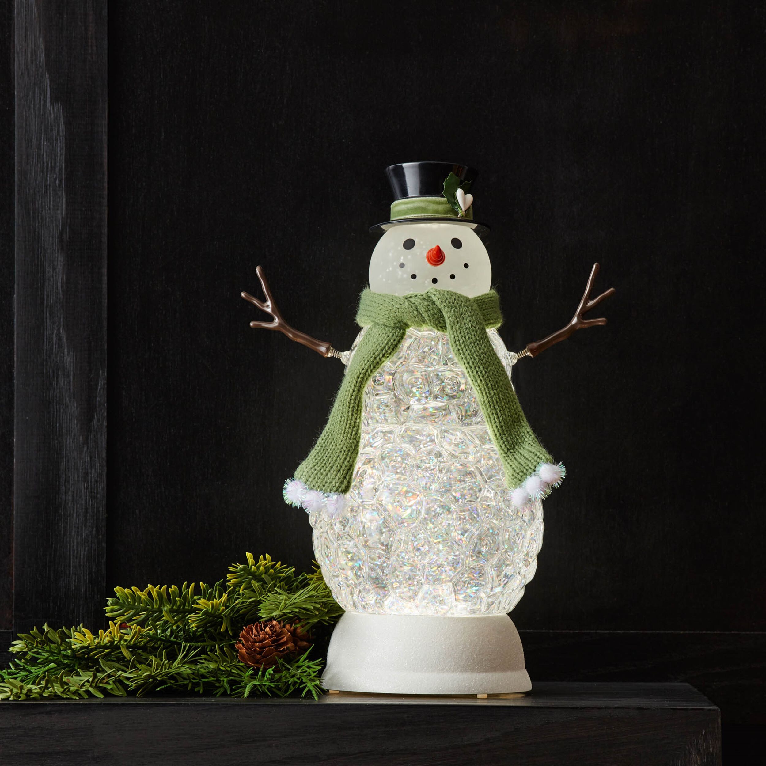 LED Snowman Snow Globe 11 inchesH, WHITE GREEN, alternate image number 2