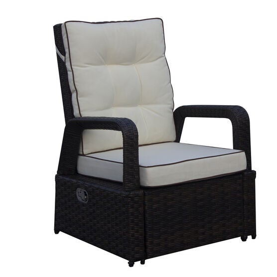 Brusell Outdoor Wicker Recliner Patio Chair With Cushions Patio Chair, BROWN, hi-res image number null