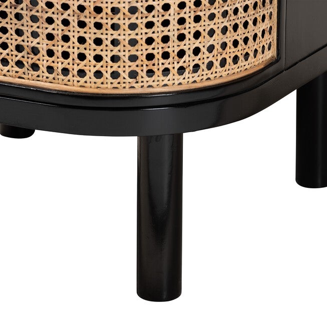 Nabila Modern Bohemian Black Bayur Wood And Natural Rattan 3-Drawer End Table Nightstand, , alternate image number 5