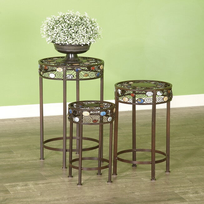 Set Of 3 Black Metal Traditional Plantstand, , alternate image number null