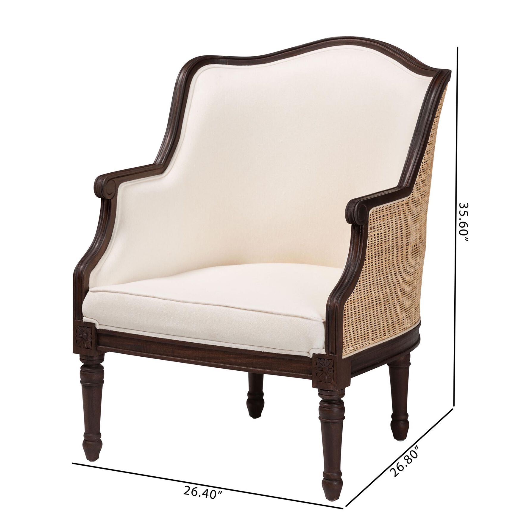 Ornella Traditional French Beige Fabric And Dark Brown Finished Wood Accent Chair, , alternate image number 8