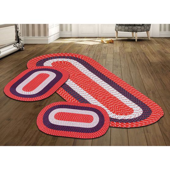 Braid Collection 3pc Set Stain Resistant Reversible Indoor Oval Area Rug, AMERICANA STRIPE, hi-res image number null
