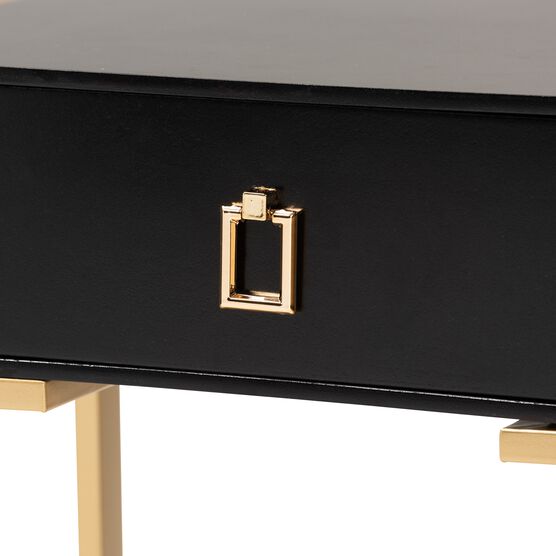 Luna Contemporary Glam And Luxe Black Finished Wood And Gold Metal End Table, , alternate image number null
