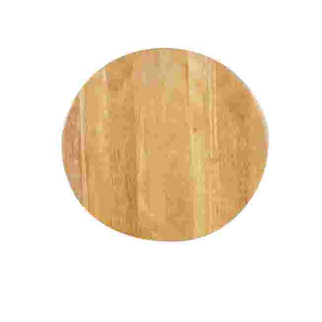 Close-up of the round wooden seat of the stool
