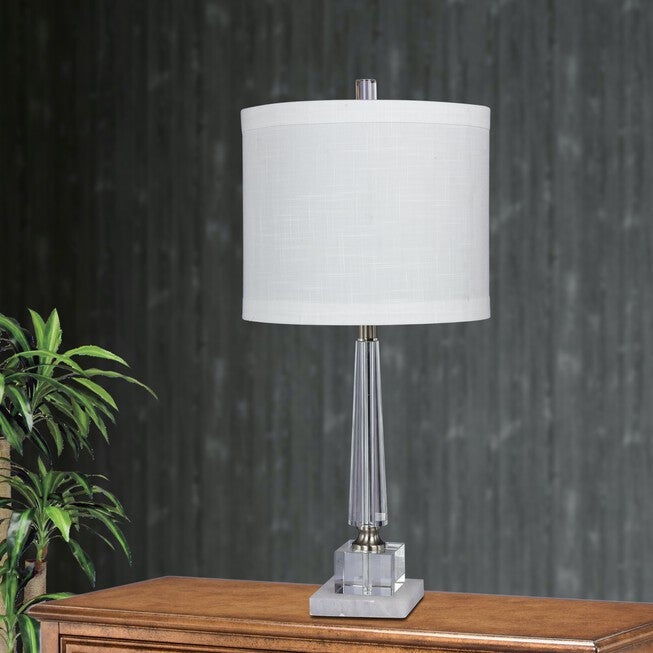 26 inches Clear Crystal & Marble Table Lamp, WHITE CLEAR, hi-res image number null