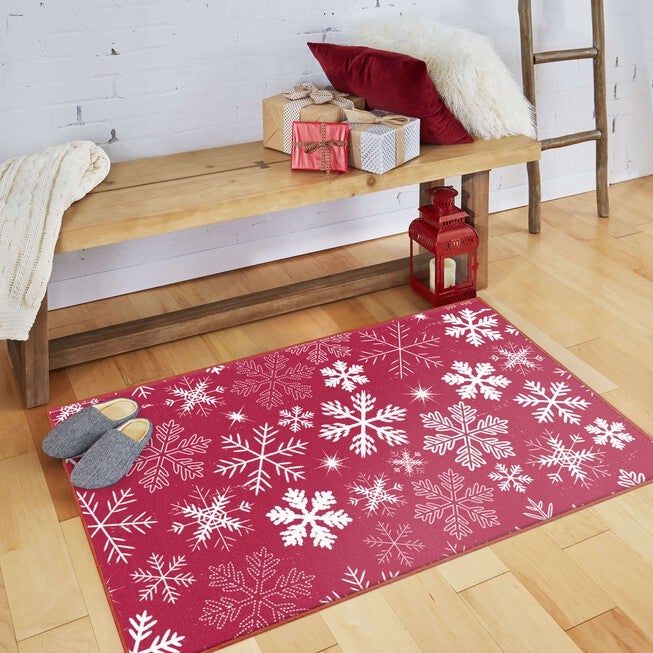 Snowflakes Red Kitchen Rug, , alternate image number 6