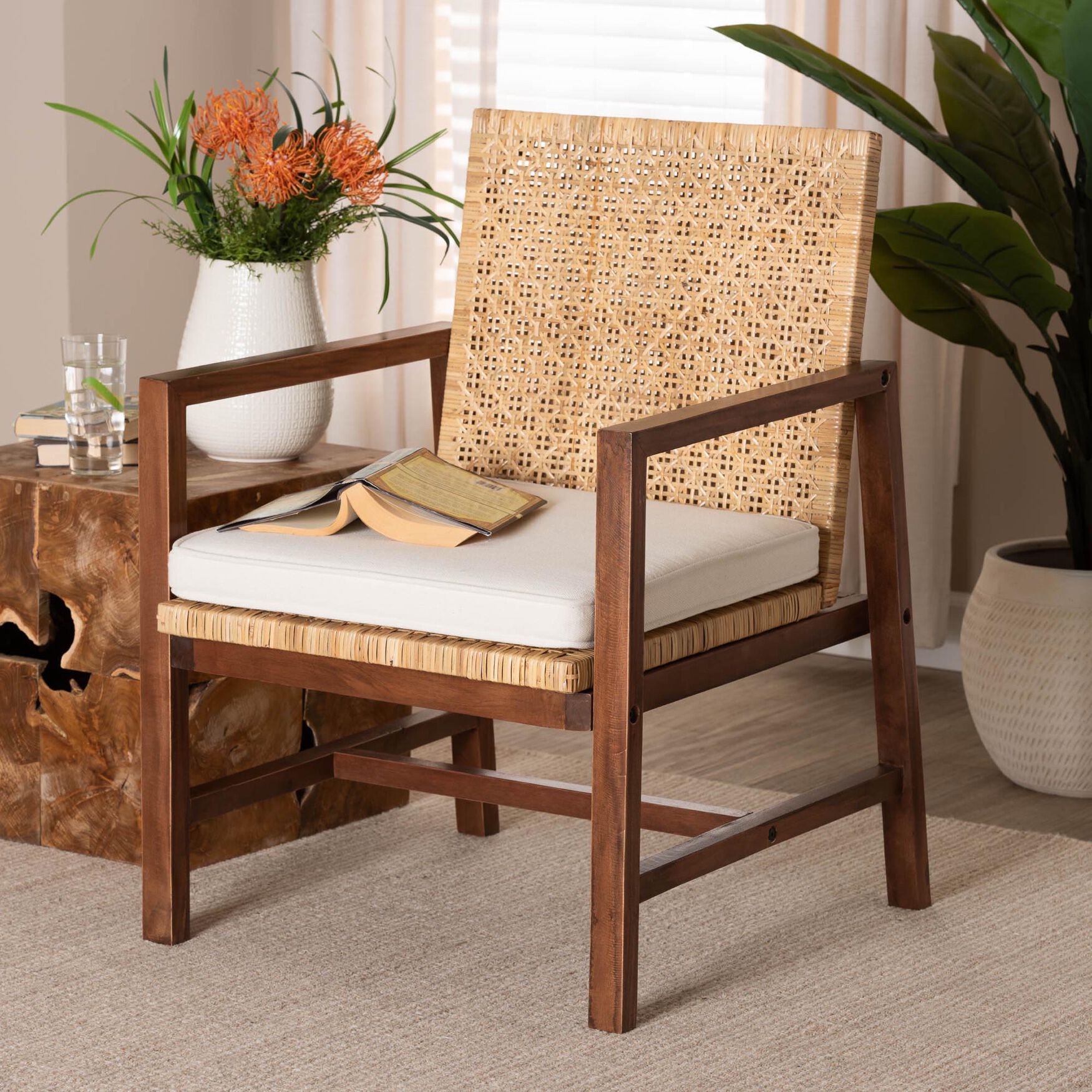 Lovina Bohemian Light Honey Rattan and Acacia Wood Arm Chair, , alternate image number 12