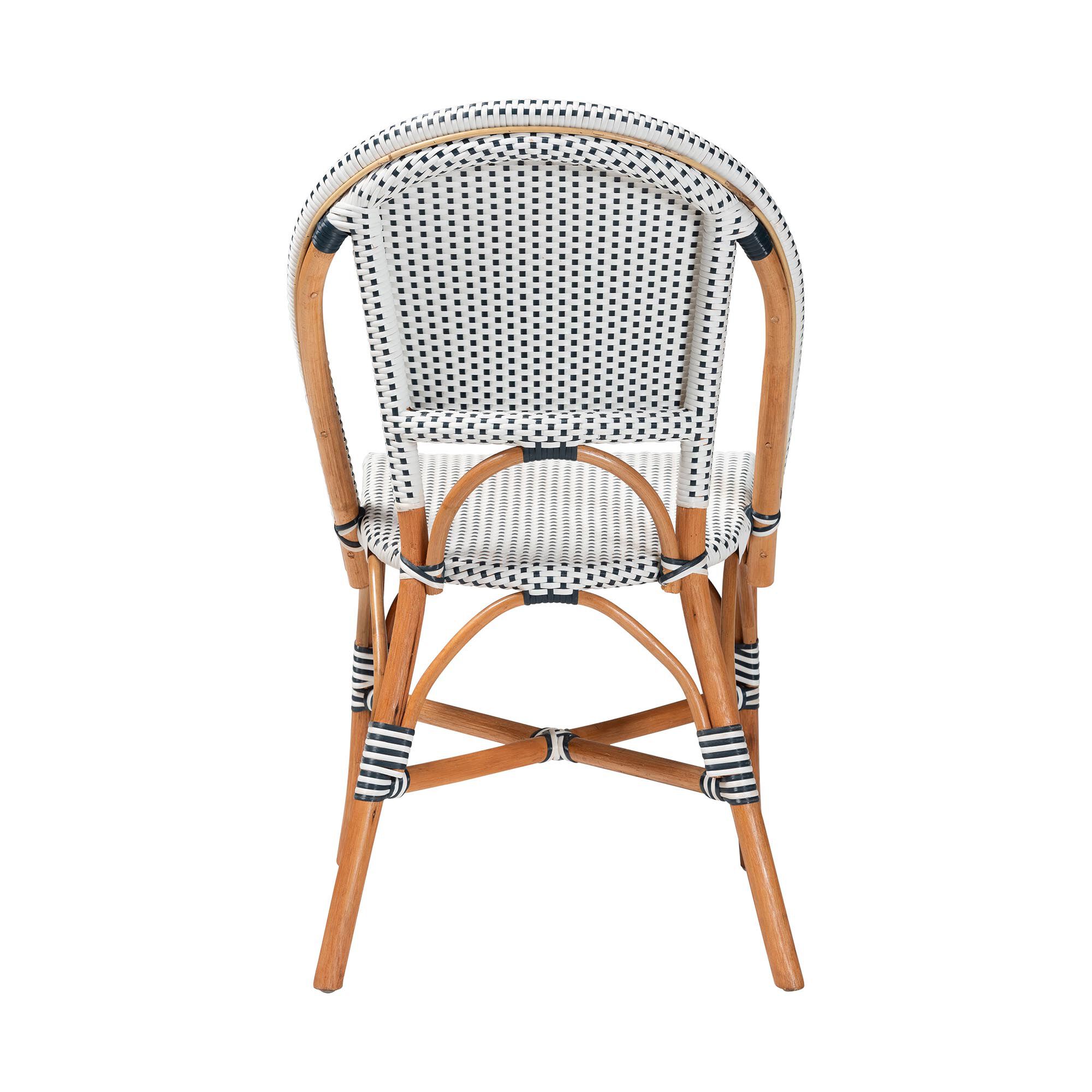 Genica Classic French Two-Tone Navy and White Weaving and Natural Rattan Bistro Chair, NAVY, alternate image number 4