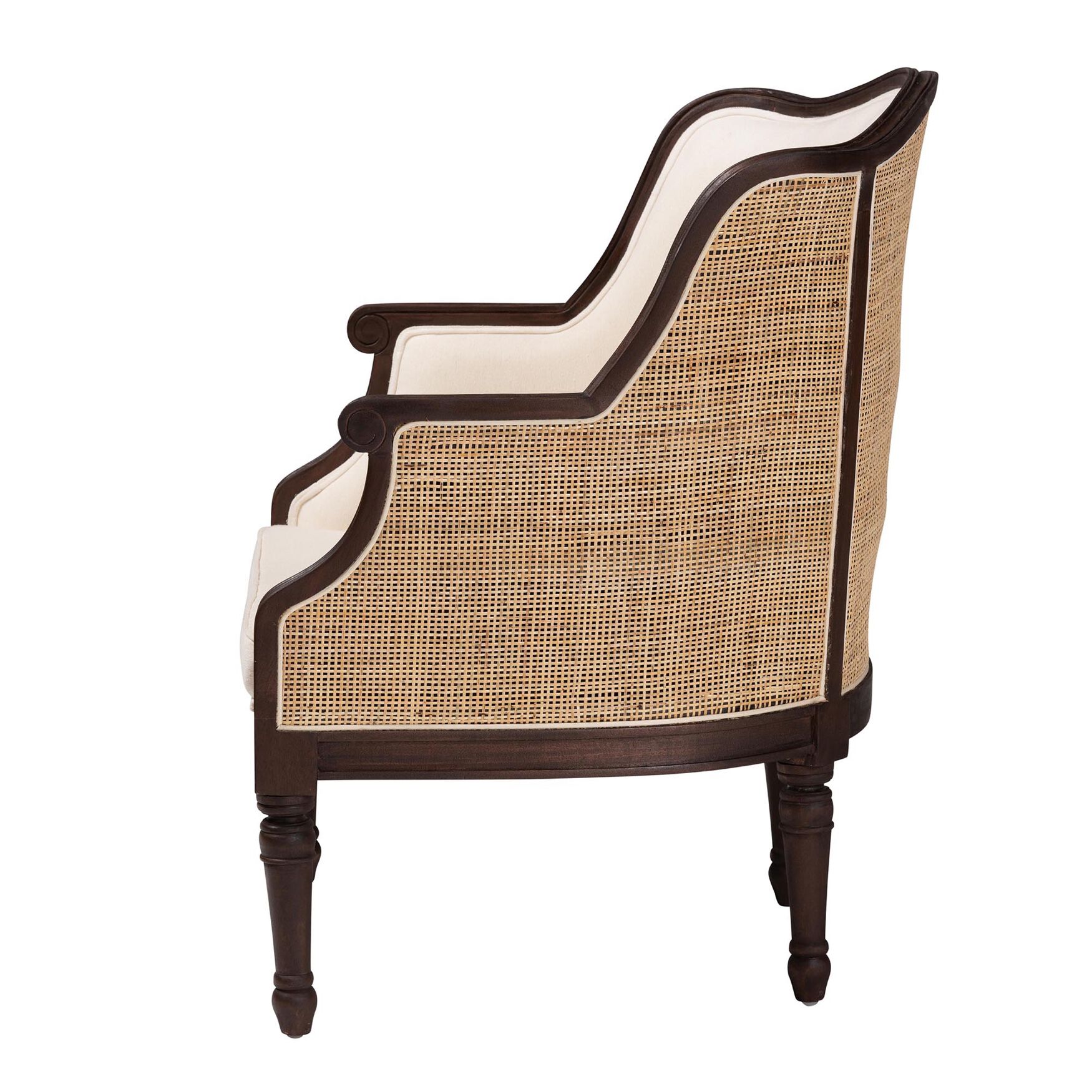 Ornella Traditional French Beige Fabric And Dark Brown Finished Wood Accent Chair, , alternate image number 2