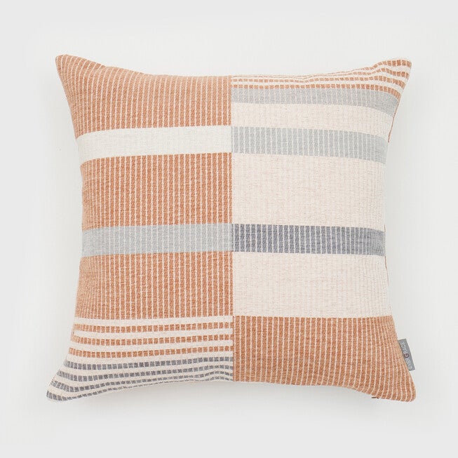 OLOV UNSYMETRICAL STRIPES PILLOW 18X18, BROWN, hi-res image number 0