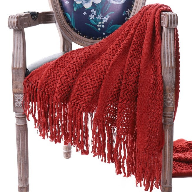 Battilo Home Solid Knit Mesh Tassels Throw Blanket Super Soft Warm Multi Color, 51 inches x 59 inches, , alternate image number null
