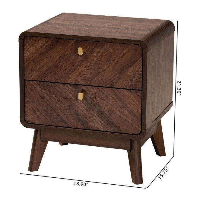 Markell Mid-Century Transitional Walnut Brown Finished Wood 2-Drawer Nightstand, , alternate image number null