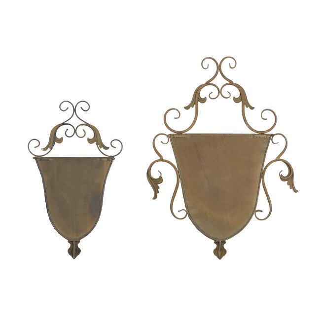 Set Of 2 Brown Metal Traditional Planter, , alternate image number null
