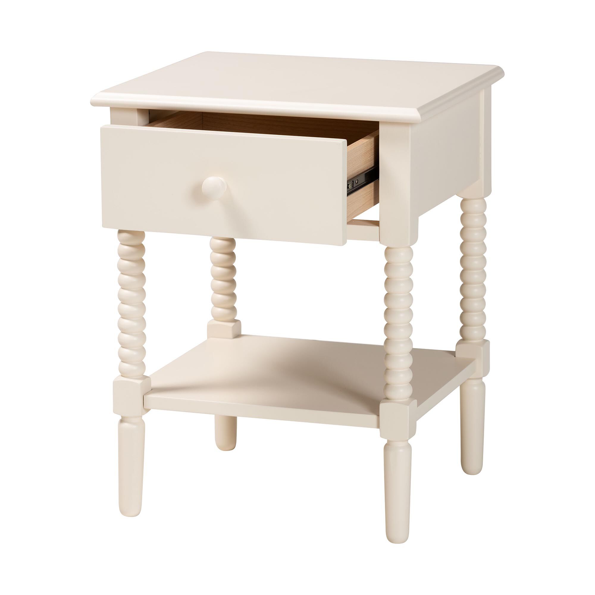 Braith Farmhouse Ivory Spindle Wood 1-Drawer Nightstand, IVORY, alternate image number 2