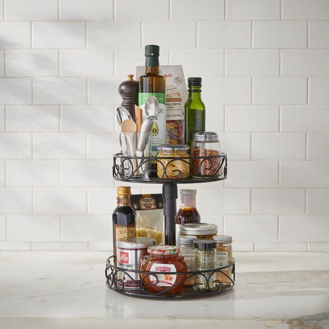 Scroll 2-Tier Lazy Susan, BLACK, hi-res image number 0