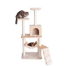 Gleepet 57" Real Wood Cat Tree With Perches, Running Ramp, Condo And Hammock