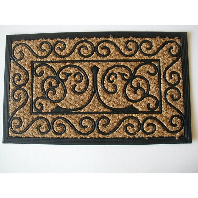 Panama Scroll Flat Weave Coir Mat With Rubber Backing Floor Coverings, MULTI, hi-res image number null