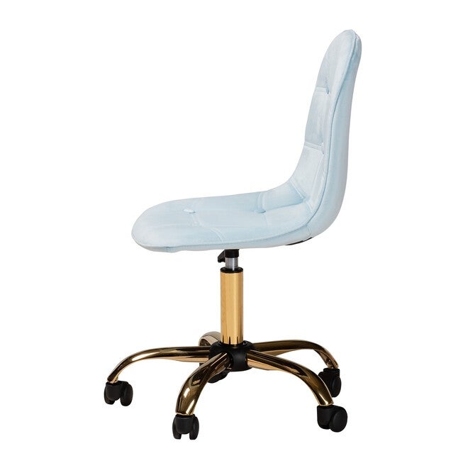 Kabira Contemporary Glam And Luxe Blush Pink Velvet Fabric And Gold Metal Swivel Office Chair, , alternate image number 5