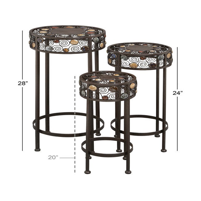 Set Of 3 Black Metal Traditional Plantstand, , alternate image number null