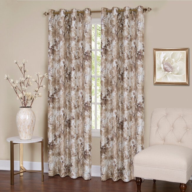 Tranquil Lined Grommet Window Curtain Panel, TAN, hi-res image number 0