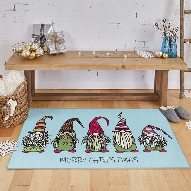 Christmas Gnomes Light Blue Kitchen Rug, , alternate image number null