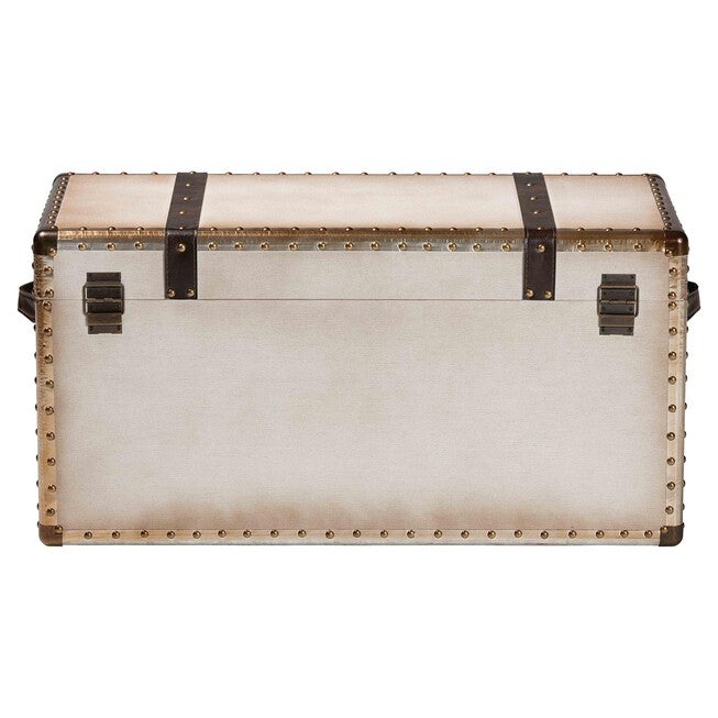 Nevio Vintage Weathered White Canvas Storage Trunk, BEIGE, alternate image number null