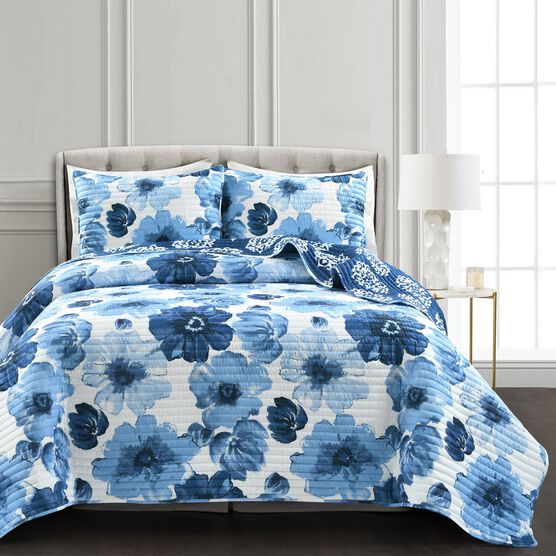 Lush Décor Leah Reversible Quilt Navy/White 3Pc Set, NAVY WHITE, hi-res image number null