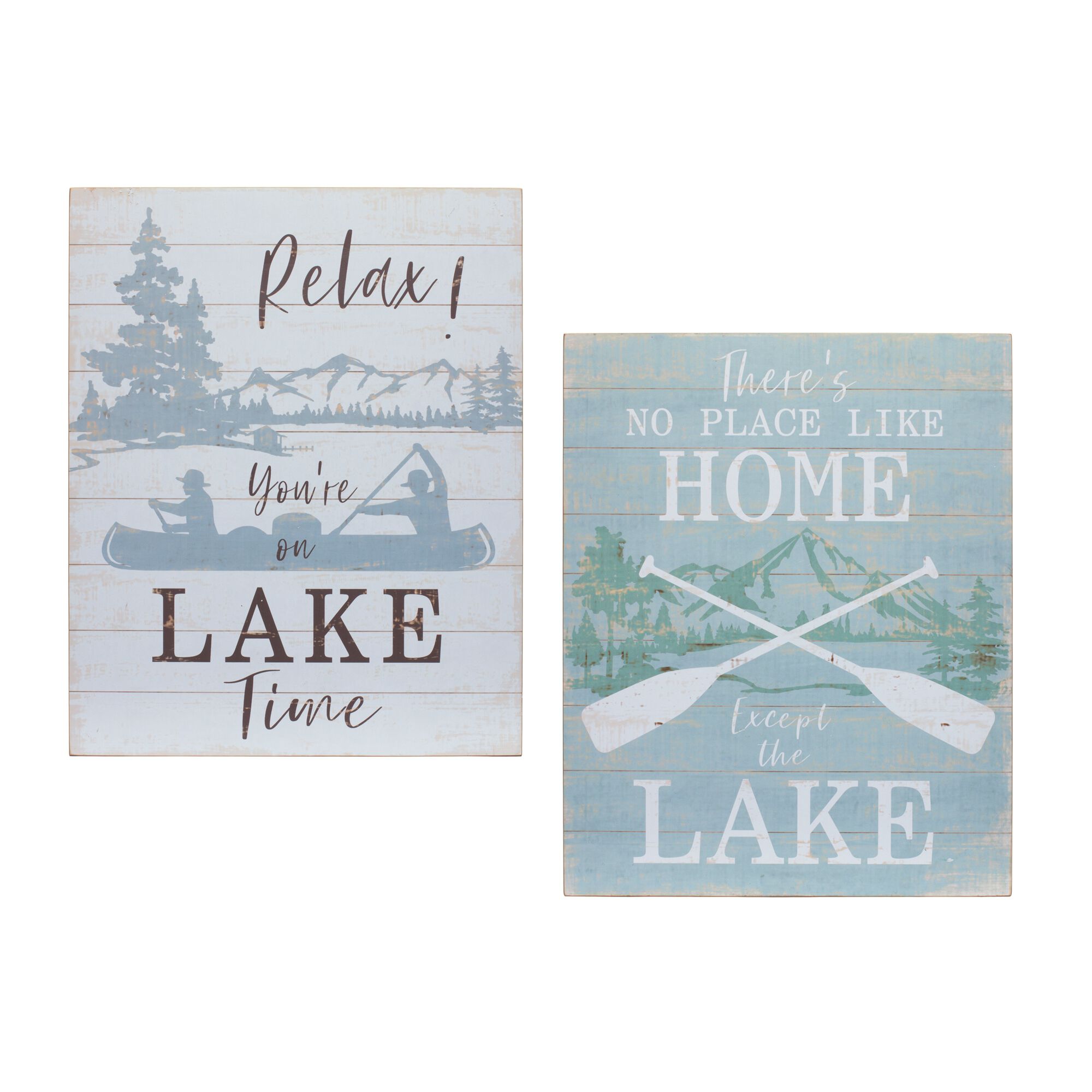 Wooden Lake Life Sentiment Sign (Set of 2), WHITE BROWN BLUE, hi-res image number 0