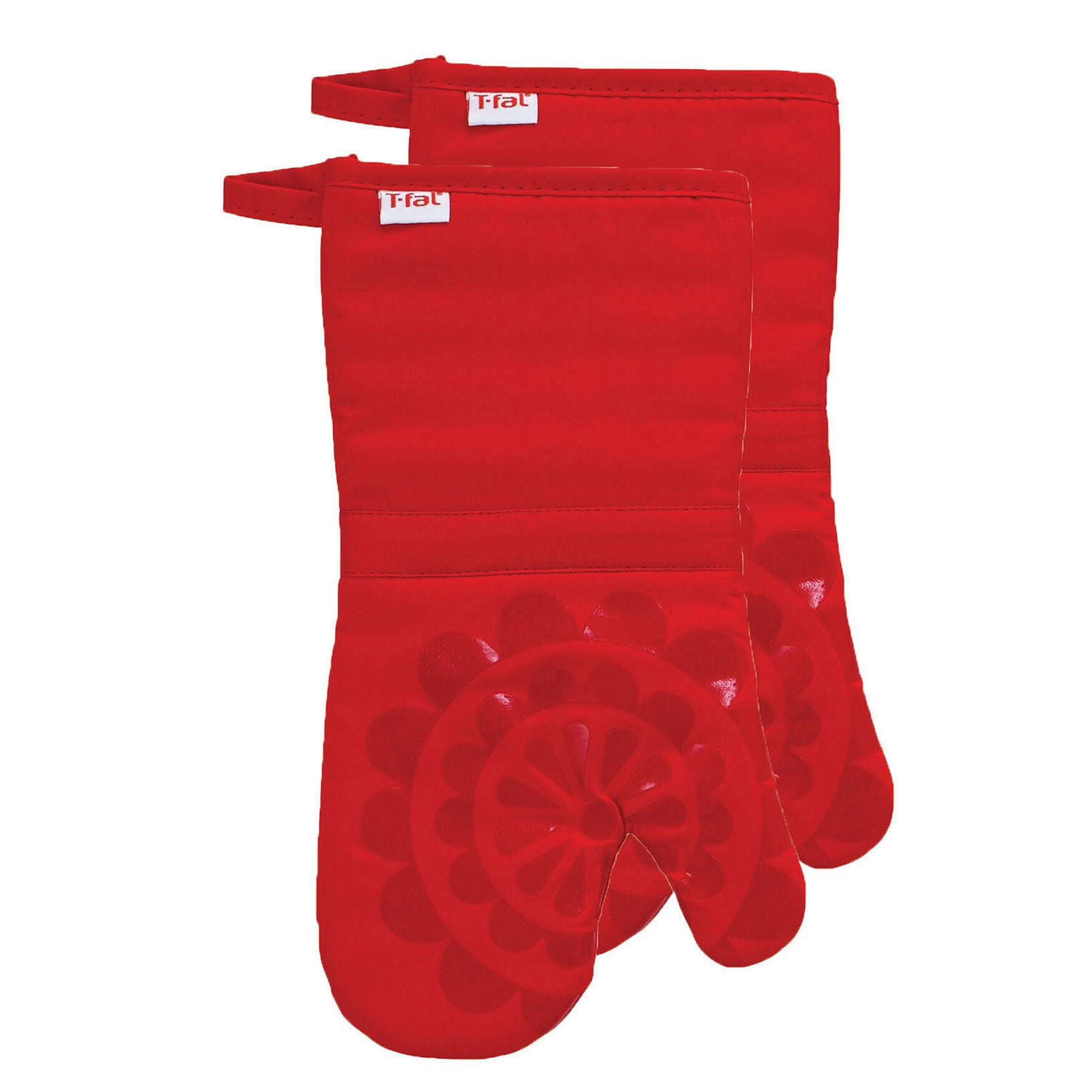 Medallion Silicone Oven Mitts, Set Of 2, RED, hi-res image number 0