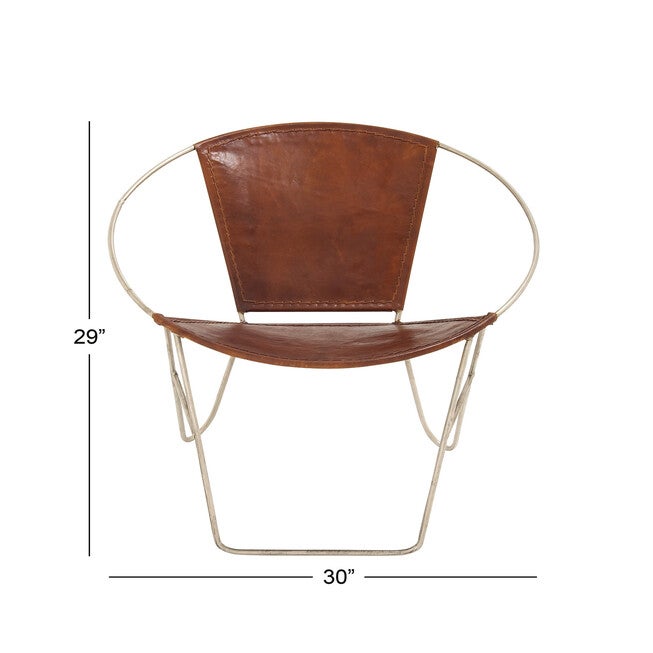 Brown Goat Leather And Iron Accent Chair Round Chair, , alternate image number null