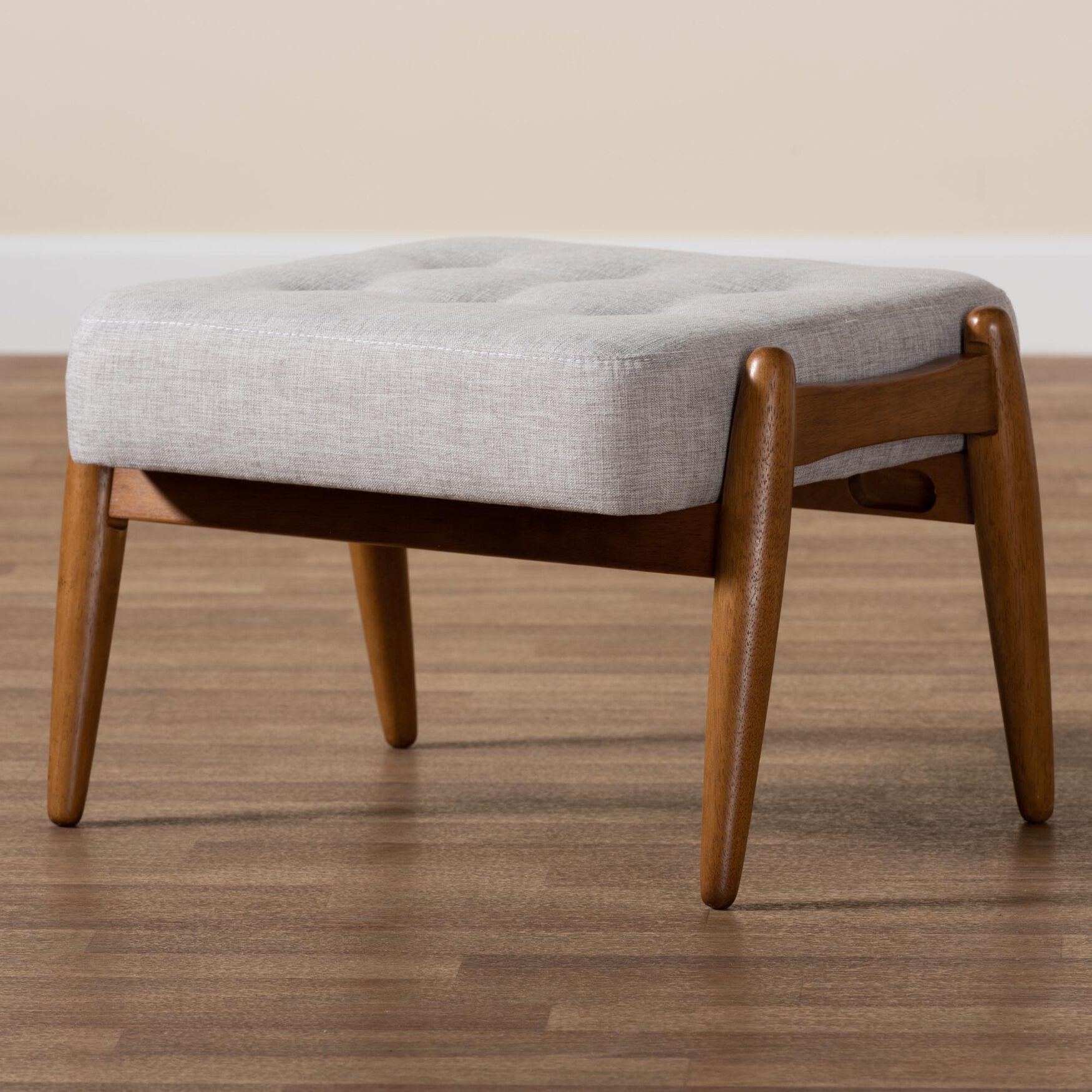 Jeanine Japandi Dark Grey Fabric And Walnut Brown Finished Wood Ottoman Footstool, , alternate image number 5