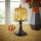 11"H x 6"Diam. Pre-Lit Glass Pumpkin on Stand, , alternate image number null