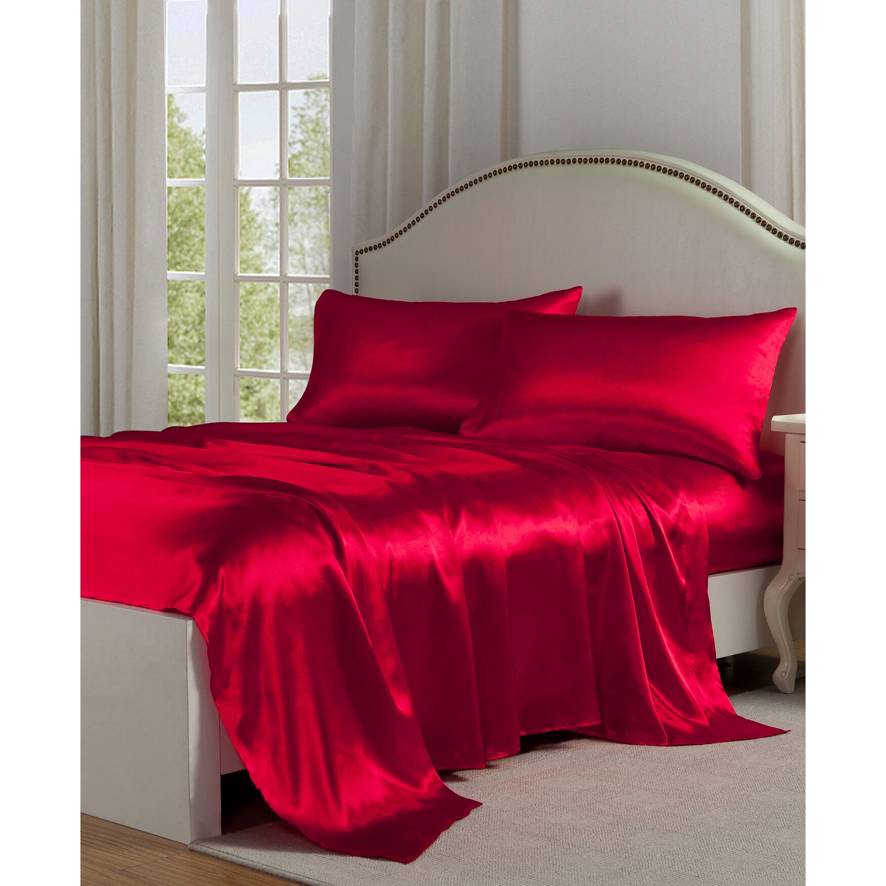 Belles & Whistles Black Satin Sheet Set, RED, hi-res image number 0