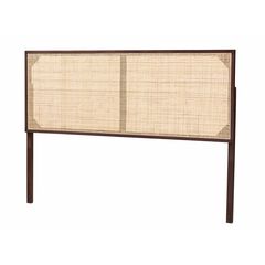 Aurelia Modern Bohemian Black Finished Bayur Wood And Natural Rattan Queen Size Headboard