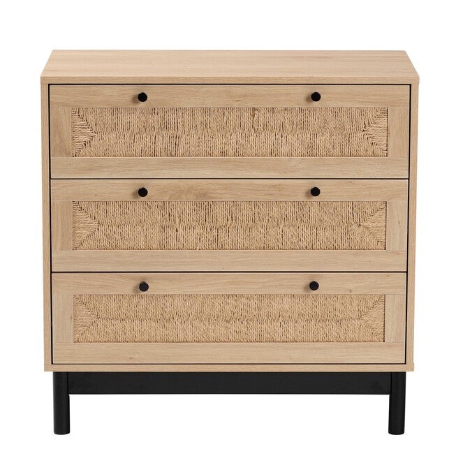 Cherelle Mid-Century Modern Light Brown And Black 3-Drawer Storage Cabinet, , alternate image number 2