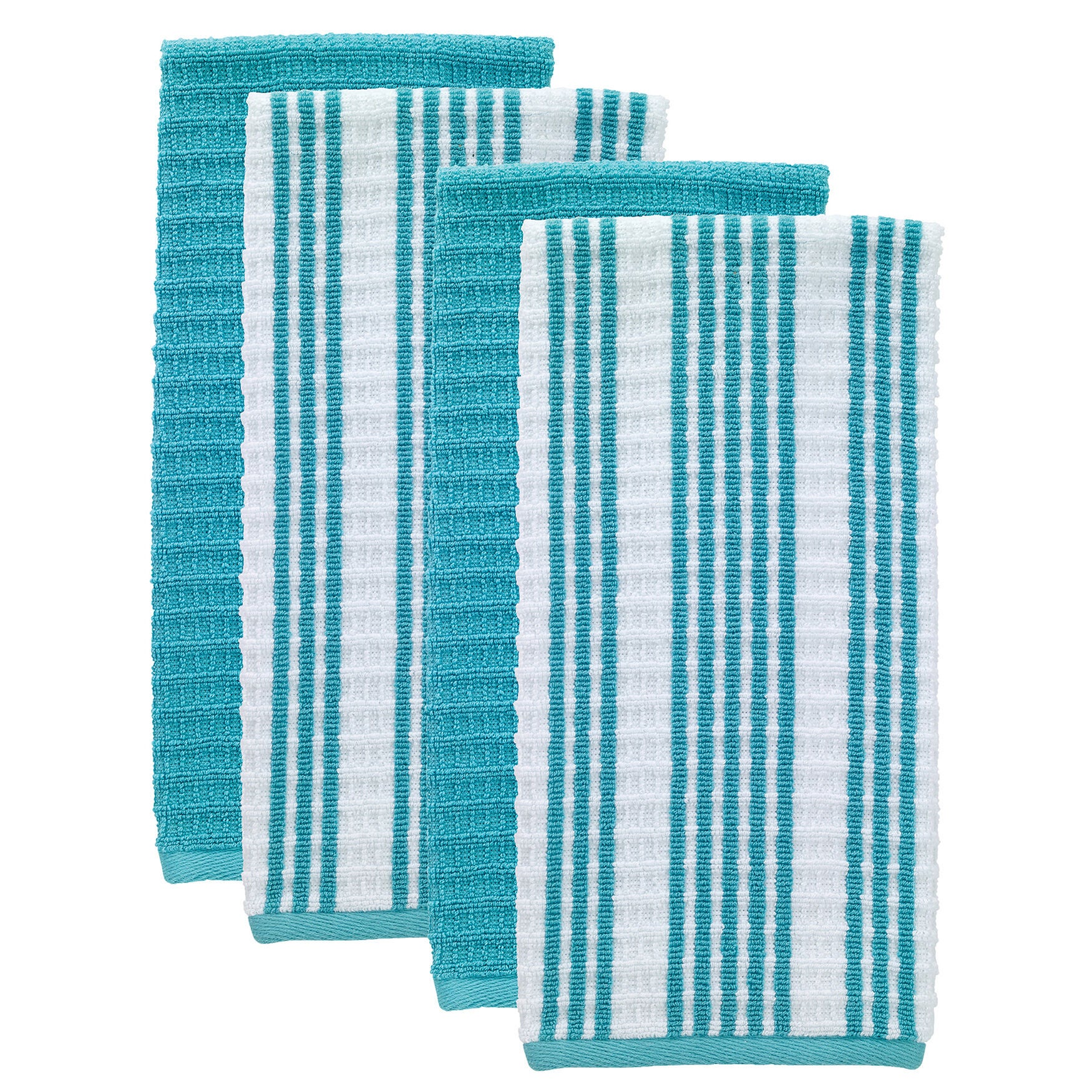 Solid & Stripe Waffle Terry Kitchen Towels, Set Of 4 Towel, BREEZE, hi-res image number 0