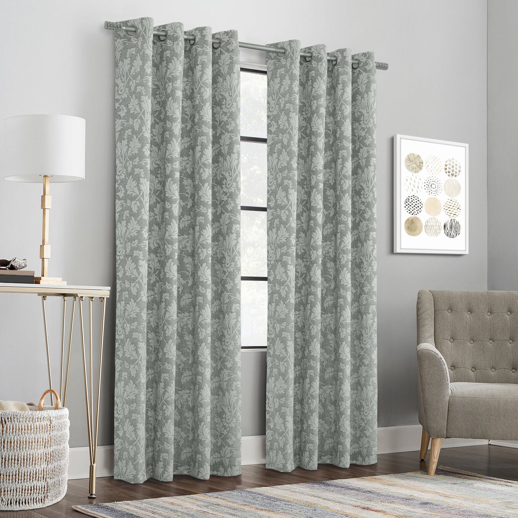 Valencia Light Filtering Grommet Curtain Panel, GREY, hi-res image number 0