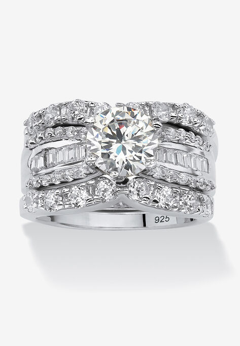 Platinum over Silver Bridal Ring Set Cubic Zirconia (5 5/8 cttw TDW), SILVER, hi-res image number null