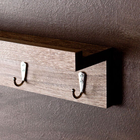 Modern Wood Wall-Mount Shelf with Hooks, , alternate image number null