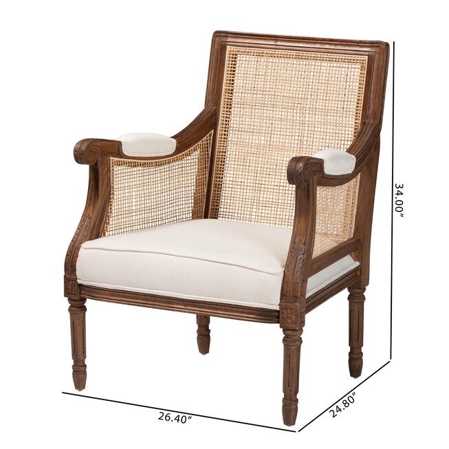 Desmond Traditional French Beige Fabric And Dark Brown Finished Wood Accent Chair, , alternate image number null