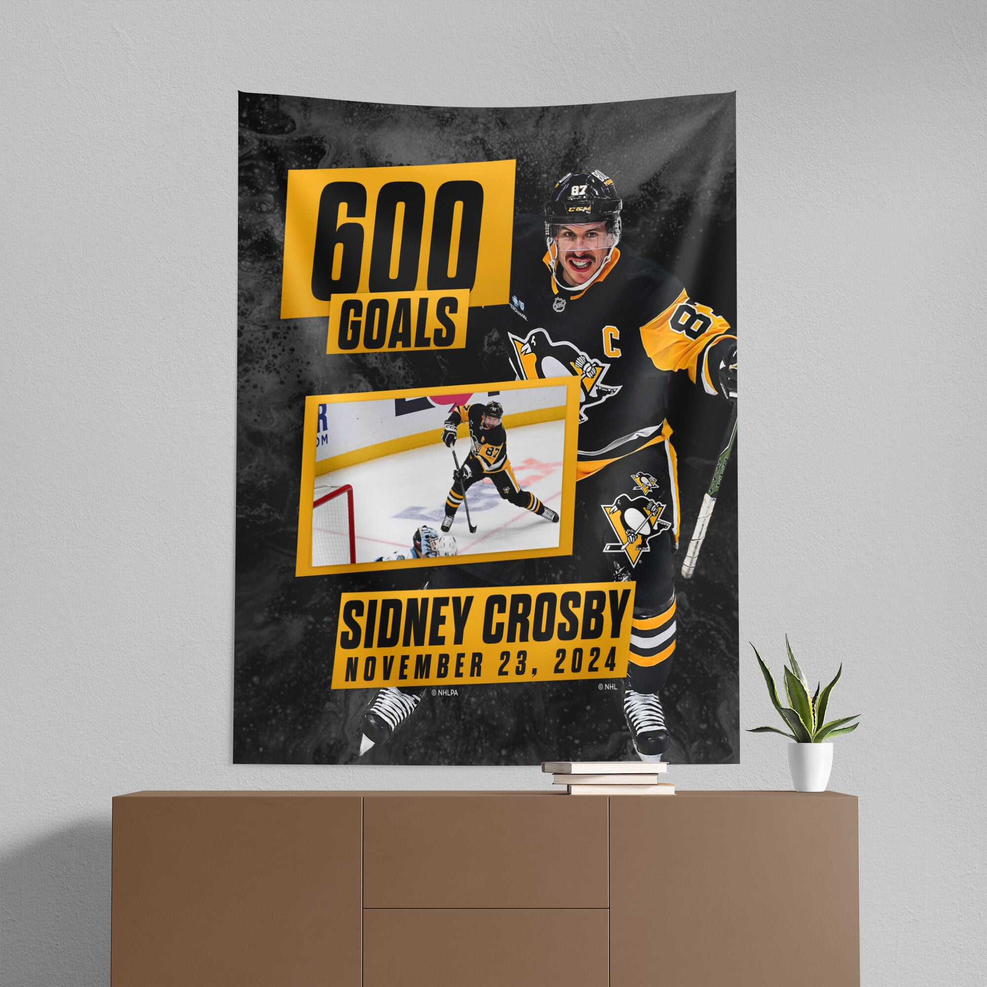 Pittsburgh Penguins Sidney Crosby NHL 600 Goal Milestone Wall Hanging 50x60 Inches, BLACK, alternate image number 4