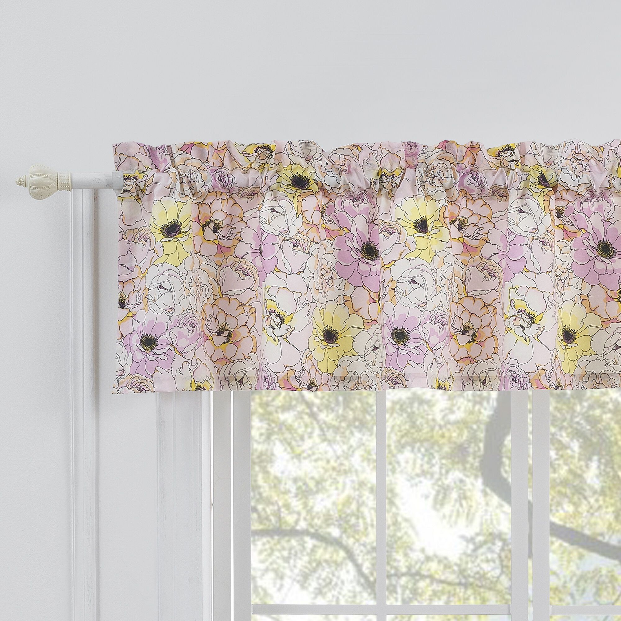 Misty Bloom Window Treatment Valance Curtains, PINK, hi-res image number 0