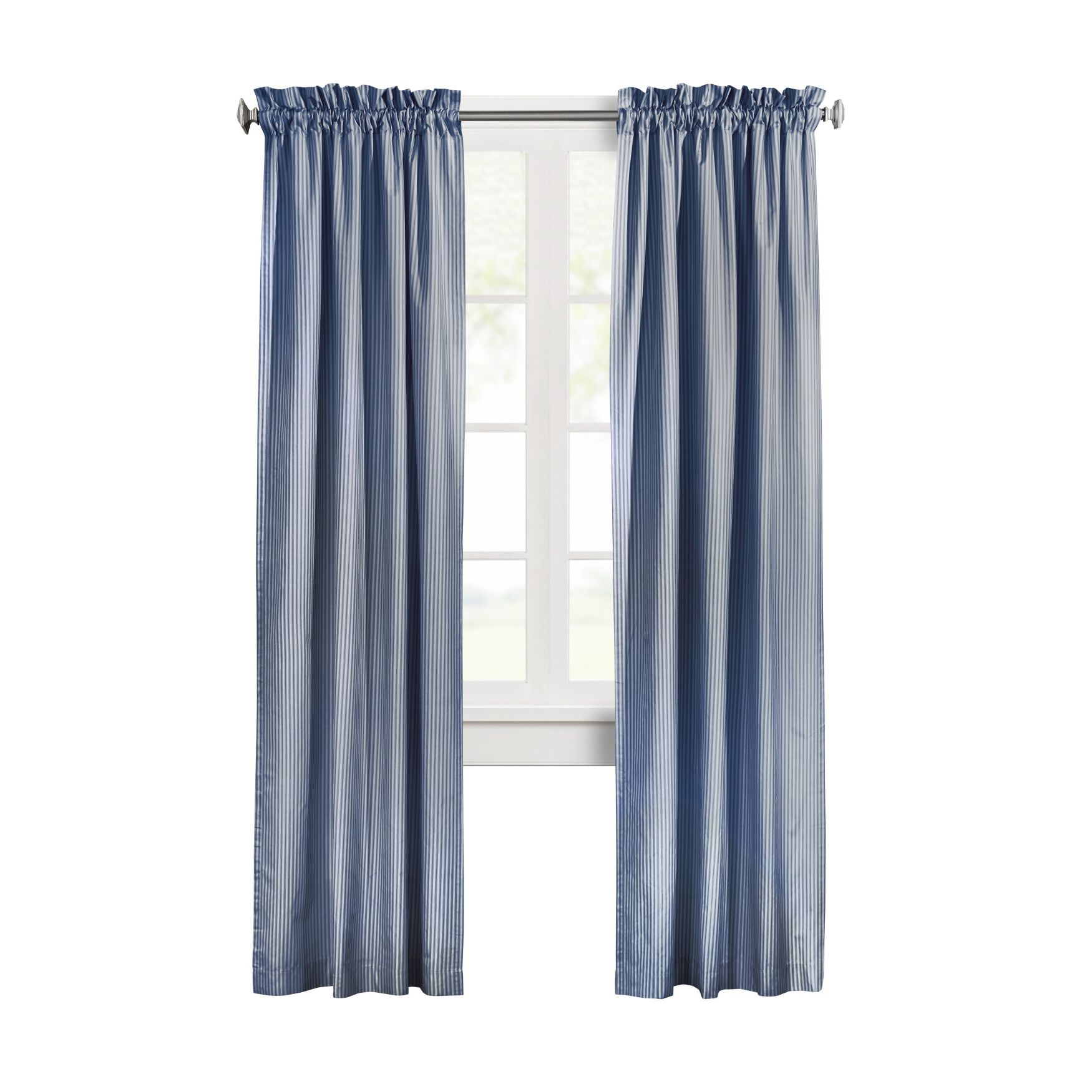 Ticking Stripe Room Darkening Pole Top Curtain Panel Pair, , alternate image number 6