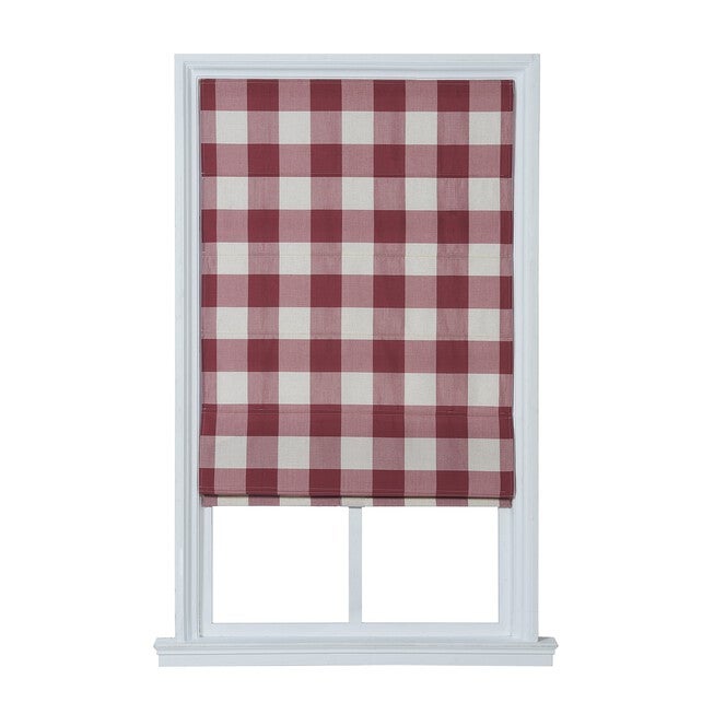 Cordless Plaid Flat Roman Shade, RED, hi-res image number null