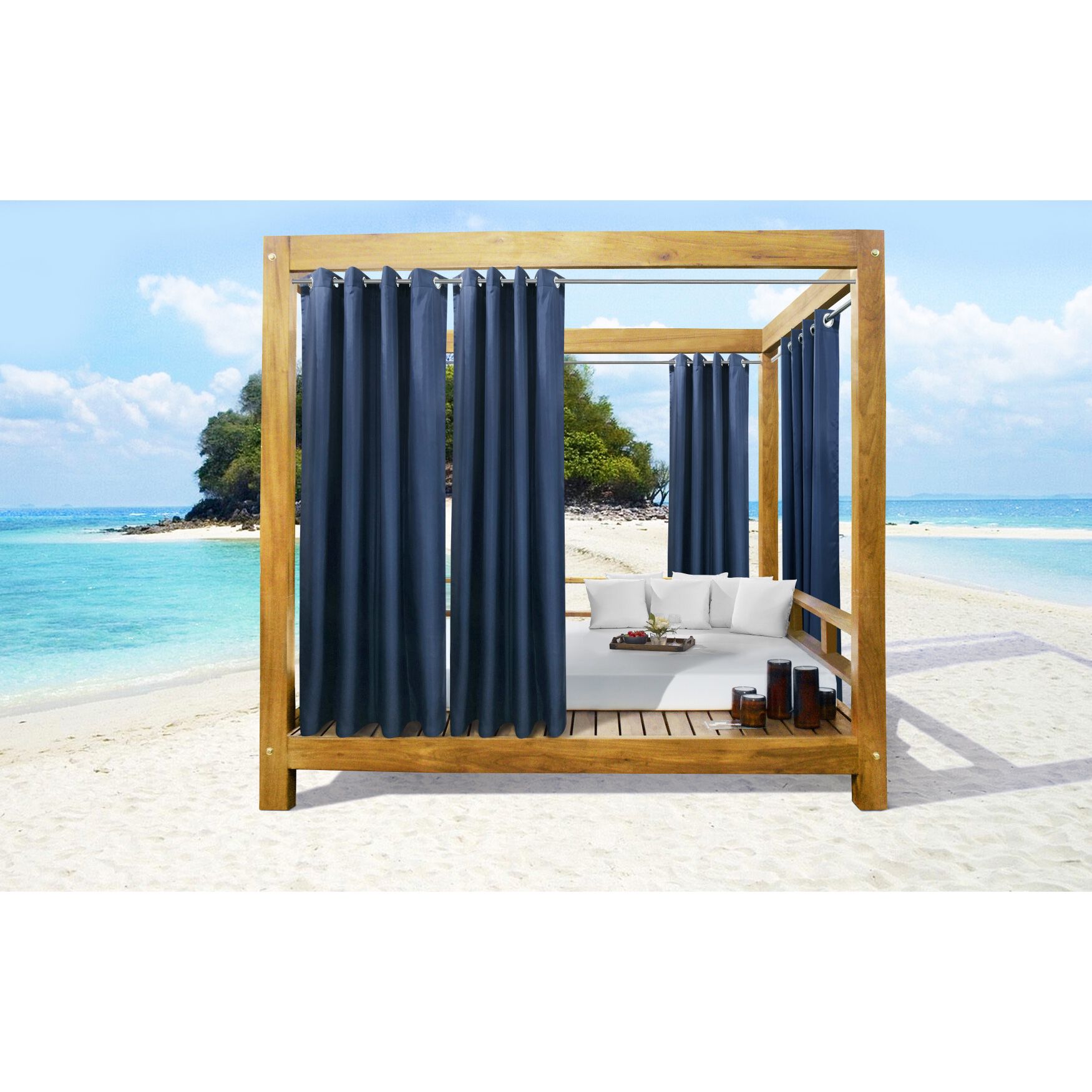 Seascapes Light Filtering Grommet Outdoor Curtain Panel Pair, INDIGO, hi-res image number 0