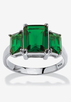 Sterling Silver 3 Square Simulated Birthstone Ring